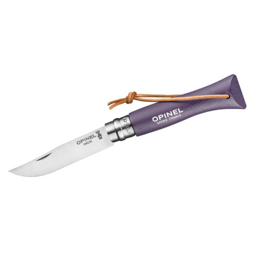 Opinel-Messer Nr. 6, COLORAMA, Lederriemen, flieder/grey violet